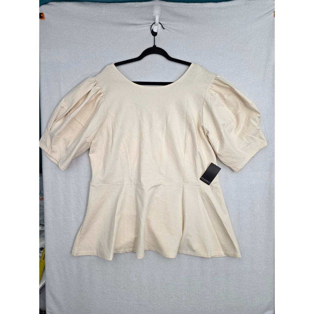Eloquii Puff Sleeve Peplum Top 22 Cream Rayon Blend Structured Fit Flare Blouse